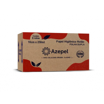 PAPEL HIGIÊNICO ROLÃO 36G CELULOSE BRANCA FOLHA DUPLA 9X250M FARDO C/8 ROLOS MULTI AZEPEL