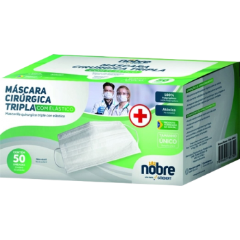 MASCARA DESCARTÁVEL TNT TRIPLA C/ELÁSTICO PCT CX/50UN NOBRE
