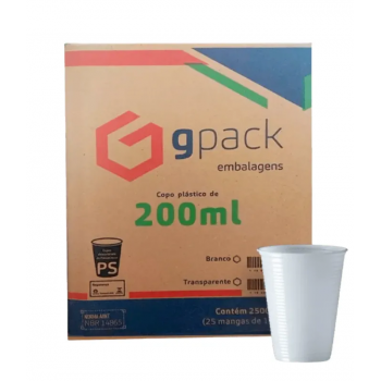 COPO DESCARTÁVEL BRANCO 200ML PS PCT C/100UN GPACK